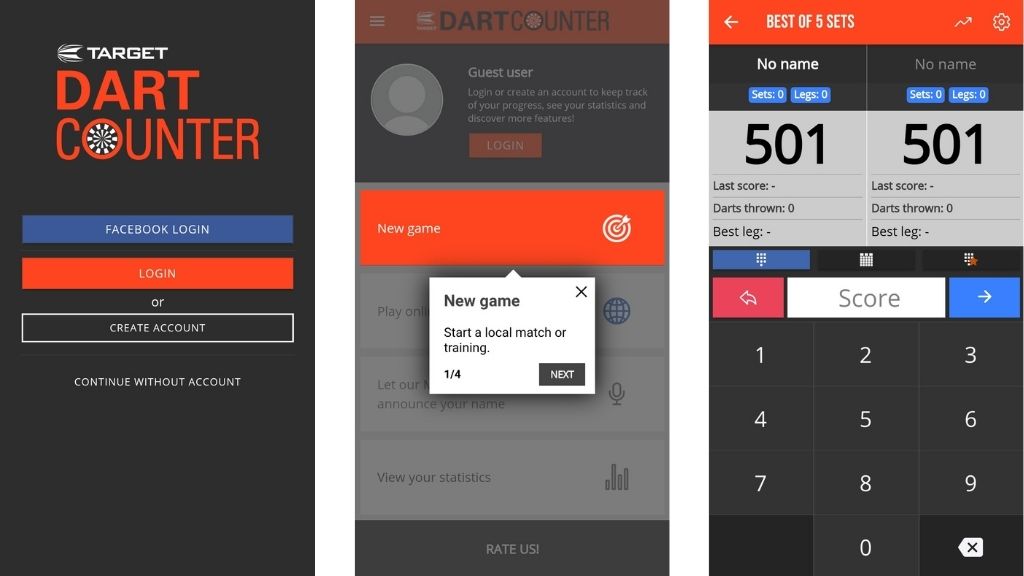 Screenshots of Dart Counter App