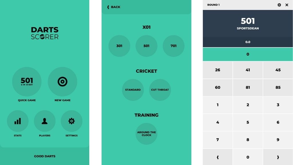 Screenshots of Darts Scorer 180 App