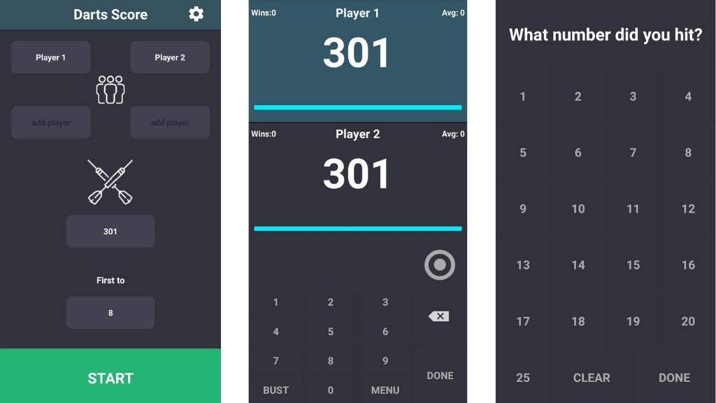 Screenshots of Easy Darts Score App