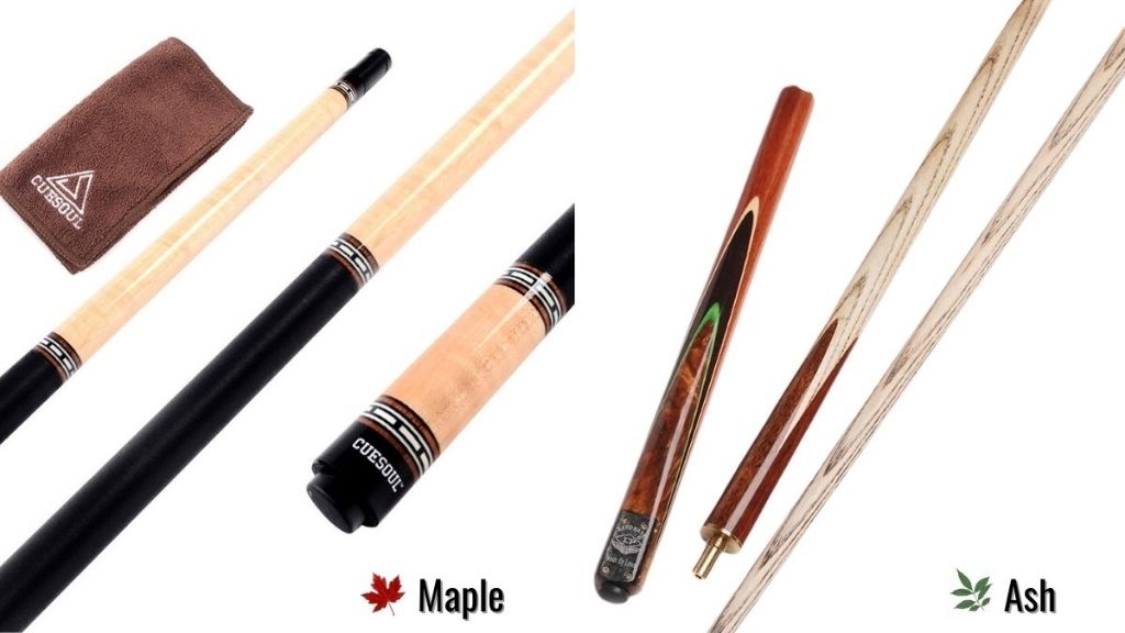 Maple Wood Cue and Ash Wood Cue